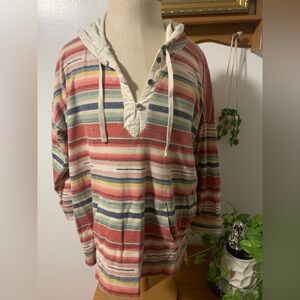 Lauren Ralph Lauren Striped Pullover Beach Henley Hoodie 100% Cotton L